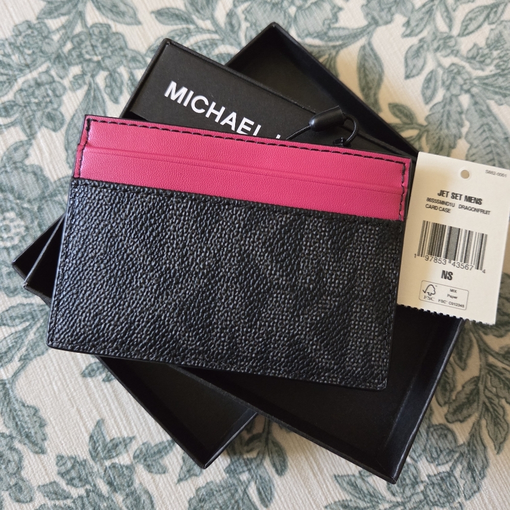 💞NWT Michael Kors Black and Hot Pink Slim Card Holder💞